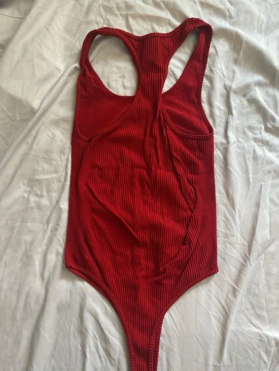 Red Ribbed Racerback Bodysuit - Picture 2 of 2